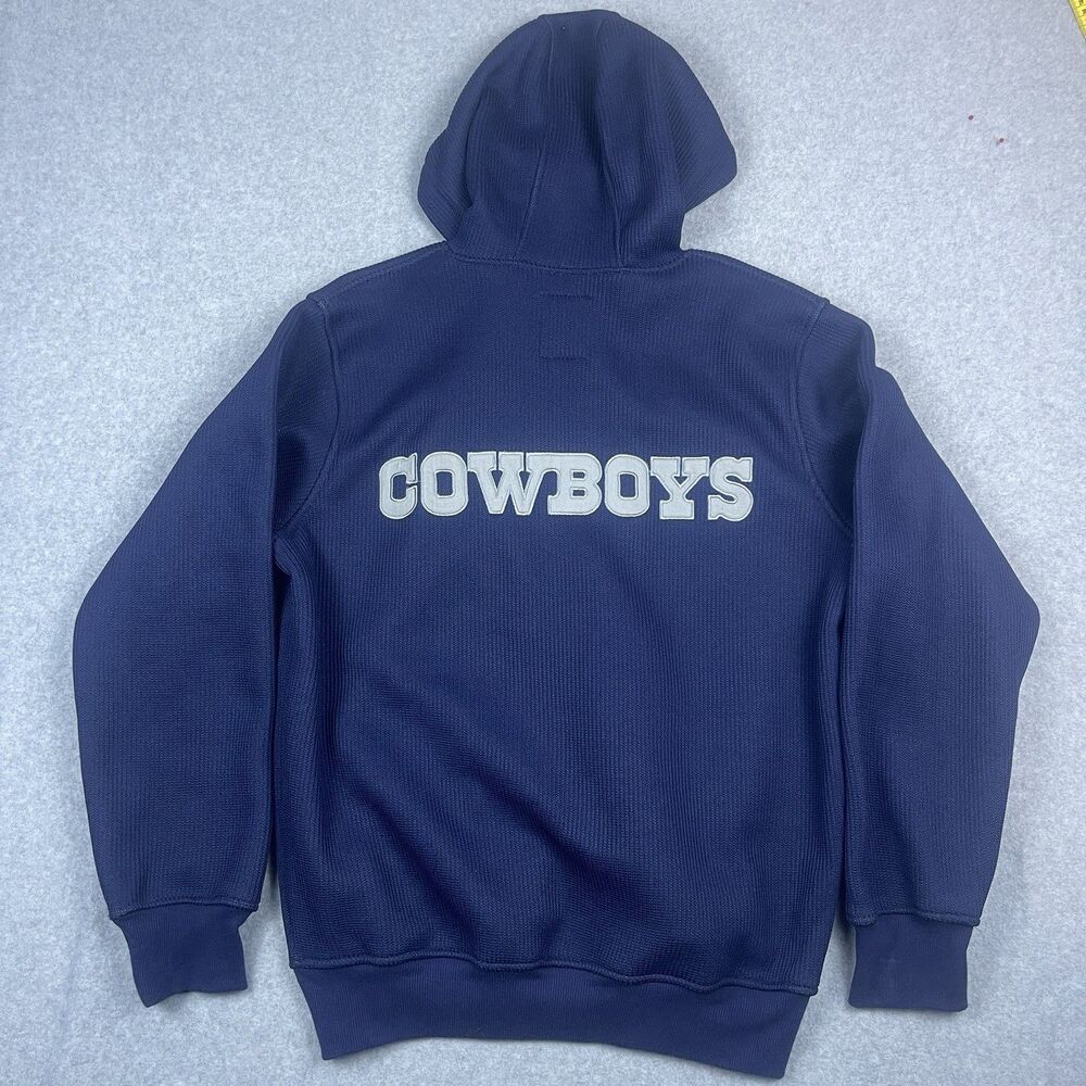 Y2K Dallas Cowboys Hoodie Large Blue Kangaroo Pouch  Waffle Zip Up Sz L Vintage